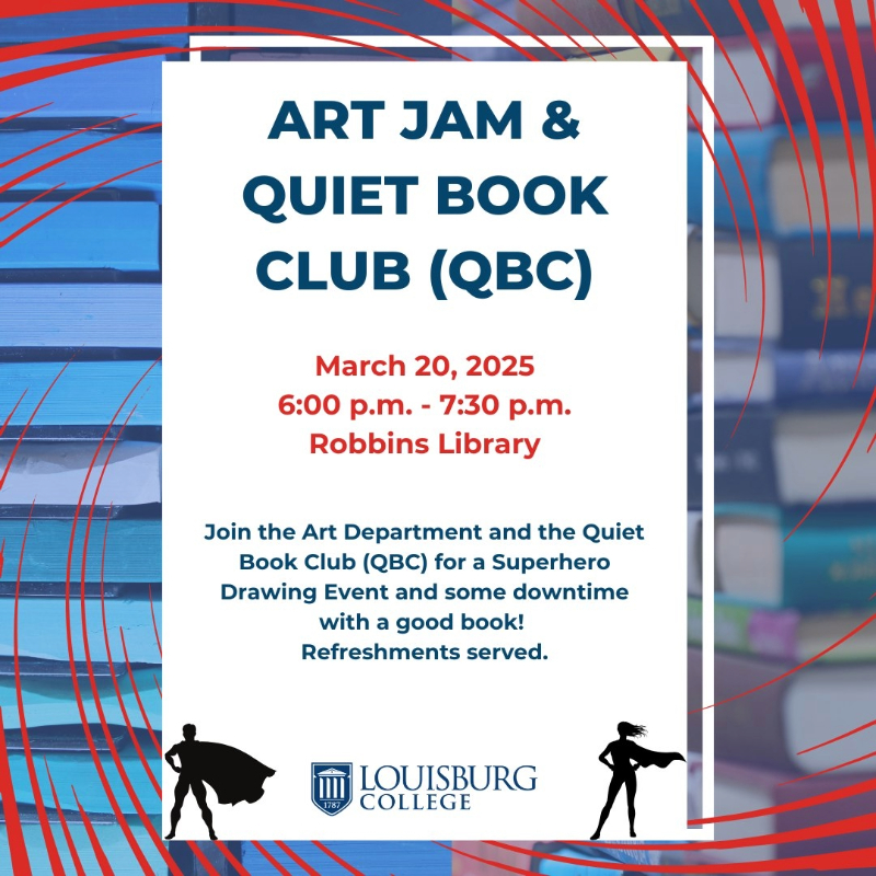 Join us for this month's Art Jam, in collaboration with the Quiet Art Club (QBC) at Robbins Library, on March 20 from 6:00 p.m. until 7:30 p.m.